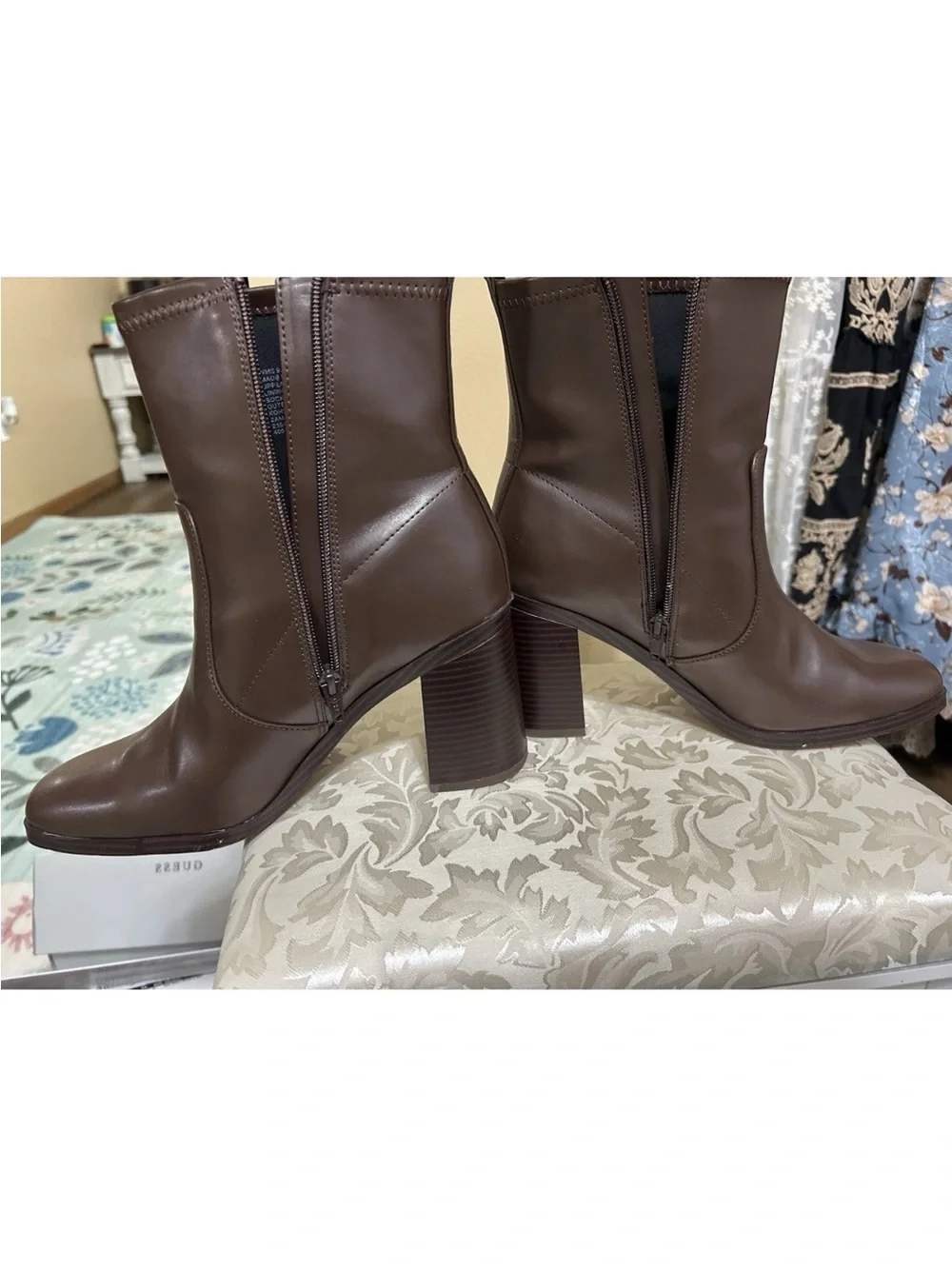 Kohl's Dark Brown Faux-Leather Block Heel Ankle Boots